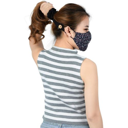 Kal-Chouchous Cheveux Femme Avec Boutons Pour Masque Facial Protège-Oreilles Protection Chouchou Noeuds Accessoires Courte Noir Os
