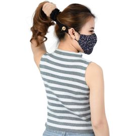 Kal-Chouchous Cheveux Femme Avec Boutons Pour Masque Facial Protège-Oreilles Protection Chouchou Noeuds Accessoires Courte Noir Os