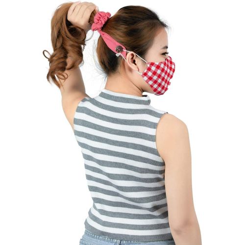 Kal-Chouchous Cheveux Femme Avec Boutons Pour Masque Facial Protège-Oreilles Protection Chouchou Noeuds Accessoires Courte Vieux Rose Os