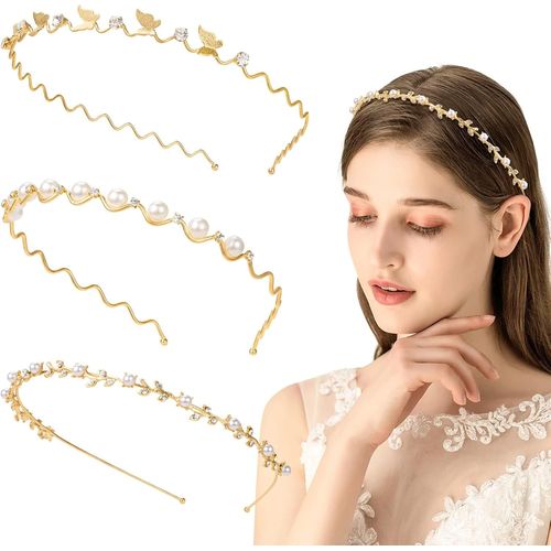 Kal-3 Pièces Serre Tete De Mariage Brillants, Bijoux Cheveux Headband De Mariage, Serre Tete En Strass Perle Pour Femme Et Fille