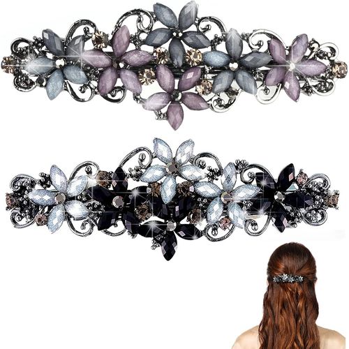 Kal-2 Pièces Barrettes À Cheveux Cristal Rétro Barrettes Françaises Épingles À Cheveux De Mariage Épingle À Cheveux Mariage Strass Pinces À Cheveux Élégantes Pour Femmes Et Filles