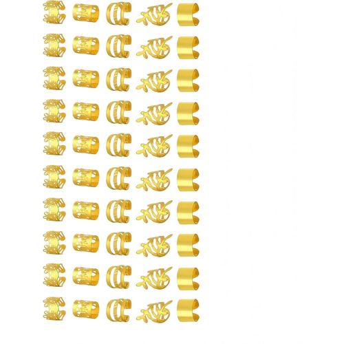 Kal-Bijoux Cheveux Tresse Doré,50 Pièces Bijoux Dreadlock Spirales De Cheveux,Manchettes Cheveux,Pinces À Cheveux,Accessoires Dreadlocks,Perle Cheveux Métal Réglable Pour Hommes Femmes