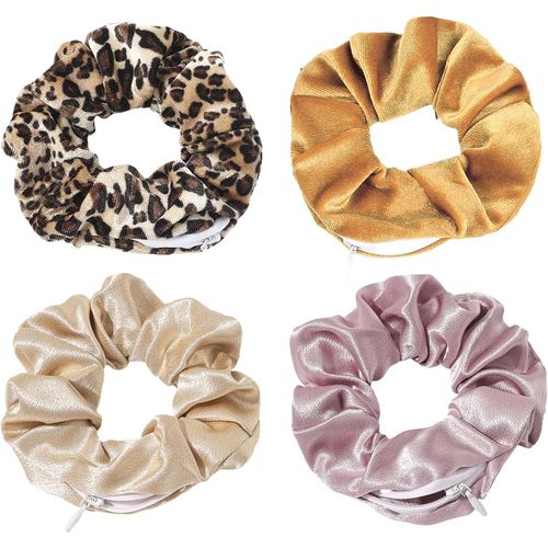 Kal-Lot De 4 Élastiques À Cheveux En Flanelle Avec Fermeture Éclair Pour Ranger Les Gadgets, Pour Filles (12 Cm)