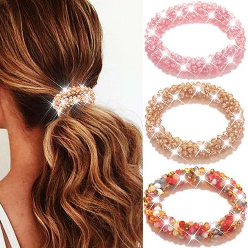 Kal-Élastiques À Cheveux Fantaisie En Strass Pour Queue De Cheval Avec Perles Scintillantes - Accessoires De Cheveux Décoratifs Pour Femme