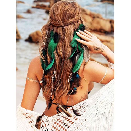Kal-Bandeau À Plumes Bohème Indien Tribal Avec Plumes Et Pampilles - Accessoire De Cheveux Pour Femmes Et Filles