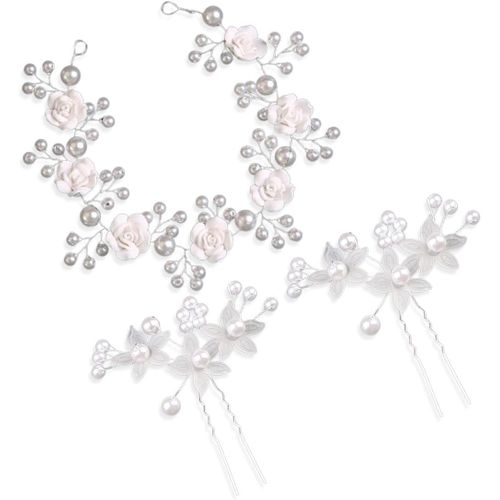 Kal-1 Bandeau Cheveux Cristal Fleur Et 2 Épingles À Cheveux Cristal, Bijoux De Cheveux Fleur Et Feuille, Accessoire De Mariage Pour Femme Et Fille (Argenté)