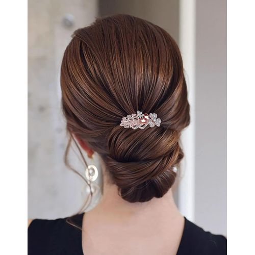 Kal-Barrette De Mariage Barrette De Cheveux Or Rhinestone Barrette Fleur Cristal Barrette De Mariage Coiffures Décoratives Accessoires De Cheveux Pour Femmes Et Filles (Champagne)