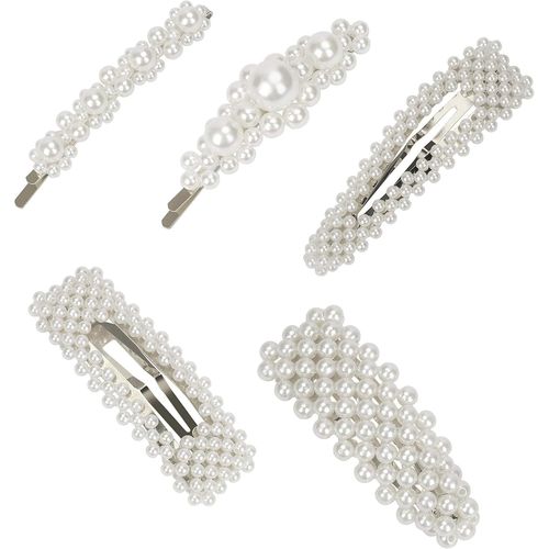 Kal-Pinces À Cheveux Perle Artificielle Pinces À Barrettes Argent Élégant Épingles À Cheveux De Mariée Pour Filles Femmes Dames Pour La Fête De Mariage 5 Pièces