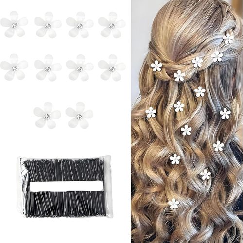 Kal-Lot De 10 Pinces À Cheveux En Forme De Fleur, 100 Mini Barrettes À Cheveux Noires, Petites Pinces À Cheveux Avec Strass, Élégantes Fleurs Pour Mariée, Fête, Quotidien