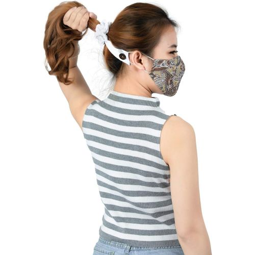 Kal-Chouchous Cheveux Femme Avec Boutons Pour Masque Facial Protège-Oreilles Protection Chouchou Noeuds Accessoires Courte Blanc Os
