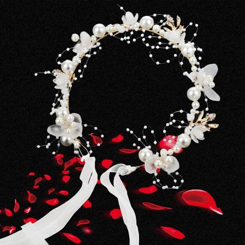 Kal-Accessoire Cheveux Mariage Fille, Couronne De Fleurs Pour Cheveux, Bandeau Mariage, Bijou Cheveux Mariage Perle Strass Cristal, Vigne De Cheveux Pour La Princesse Mariée Serre Tete(Argent Blanc)