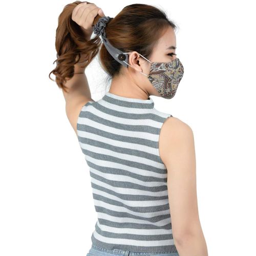Kal-Chouchous Cheveux Femme Avec Boutons Pour Masque Facial Protège-Oreilles Protection Chouchou Noeuds Accessoires Courte Gris Os
