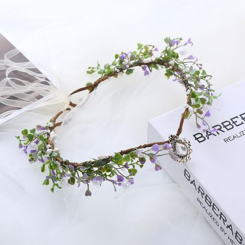 Kal-Serre-Tête De Fleur Elfe Couronne Fée Diadèmes Floraux Pour Pâques, Carnaval, Fête De Mariage, Mariage (Violet Blanc)