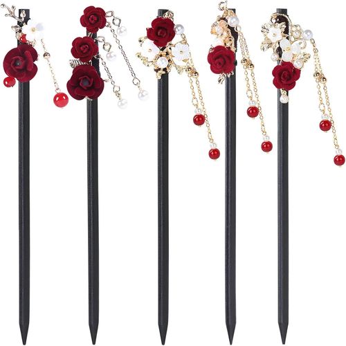 Kal-5 Pièces Baguettes À Cheveux En Bois, Vintage Cheveux Baguettes, Épingle À Cheveux Vintage Pour Femme, Épingles À Cheveux Chinois Baguettes, Pinces À Cheveux En Bois, Pour Cheveux Diy Accessoire(