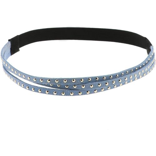 Kal-Bandeau Cheveux Femme Bleu Et Argenté - Headband Suédine Uni - Bandeau Fin Élastique Taille Unique - Headband Vintage Look Original Boho, Bohème, Hippie Chic