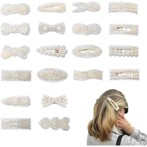 Kal-20 Pièces Pinces À Cheveux Barette Cheveux Femme Perles Épingles Chic Accessoires Élégants Épingles À Cheveux Barrette Demoiselle D'honneur Mariage,Pinces À Cheveux Perle,Perle Barrettes Cheveux