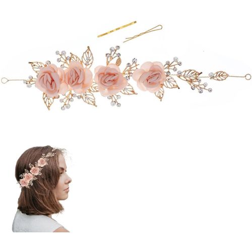 Kal-Bandeau Large Cheveux Femme Fleur De Mariée Bandeaux Feuille Or Rose Vignes Mariage Accessoires Pour Cheveu Pour Femmes Fête Anniversaire X05017