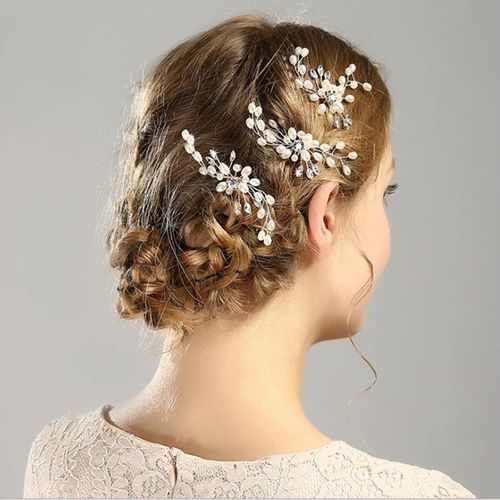 Kal-Épingle À Cheveux En Cristal De Mariage Barrette Strass Épingle À Cheveux De Mariée Barrettes À Cheveux En Cristal Perles Argentées Fleurs Accessoires Cheveux Pour Femmes Et Filles (1pcs)