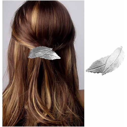 Kal-Pince A Cheveux Feuille De Boheme Barrette A Cheveux Feuille D'argent Grande Pince A Cheveux Feuille De Plume Pince A Cheveux Double Feuille En Metal Accessoires Decoratifs Pour Les