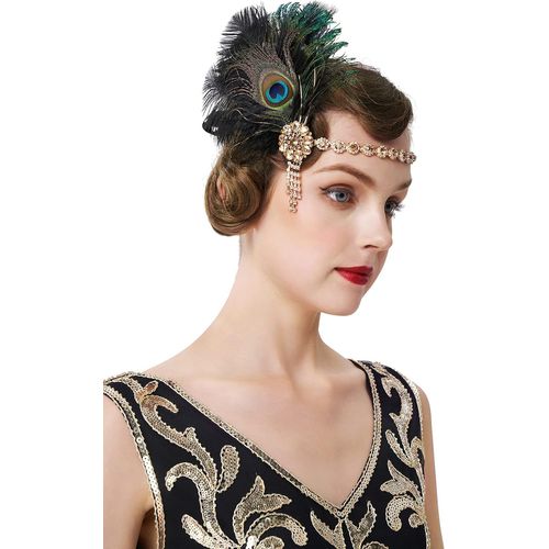 Kal-Coucoland Style Années 20 En Plume De Paon Pour Femme Charleston Gatsby Le Magnifique Carnaval Costume Et Accessoires Taille Unique Or Paon
