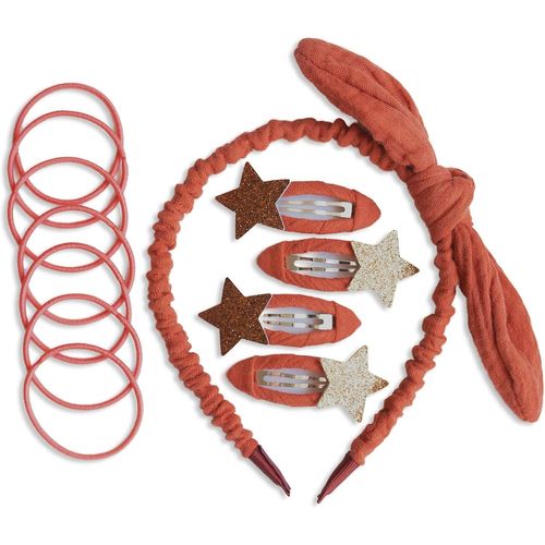 Kal-Ensemble D'accessoires De Cheveux Spéciaux Avec Serre-Tête, Pinces À Cheveux À Paillettes, Élastiques À Cheveux Combinés Avec Du Tissu Mousseline De Qualité Supérieure - Rouge Rouille -