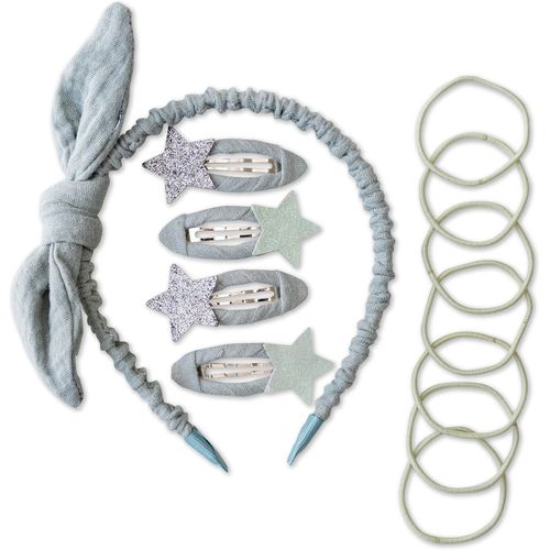 Kal-Ensemble D'accessoires Pour Cheveux Spéciaux Avec Serre-Tête, Pinces À Cheveux À Paillettes, Élastiques À Cheveux Combinés Avec Du Tissu Mousseline De Qualité Supérieure - Sauge - Pour