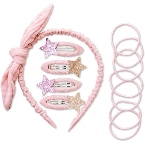 Kal-Ensemble D'accessoires Pour Cheveux Spéciaux Avec Serre-Tête, Pinces À Cheveux À Paillettes, Élastiques Combinés Avec Du Tissu En Mousseline De Qualité Supérieure - Rose Clair - Pour