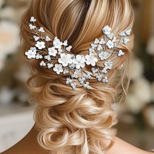 Kal-Serre-Tête De Mariée En Forme De Fleur Avec Strass Argentés Pour Femmes Et Filles
