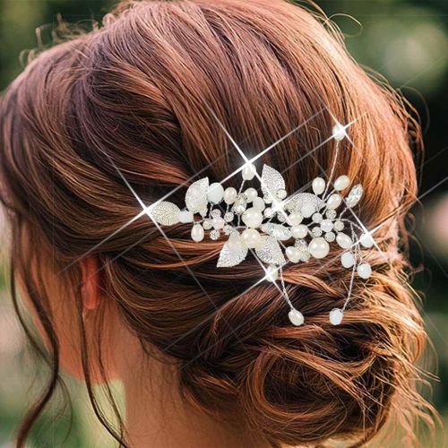 Kal-Vigne De Cheveux Argentée, Avec Perles, Postiche En Cristal, Accessoire De Cheveux Pour Femme