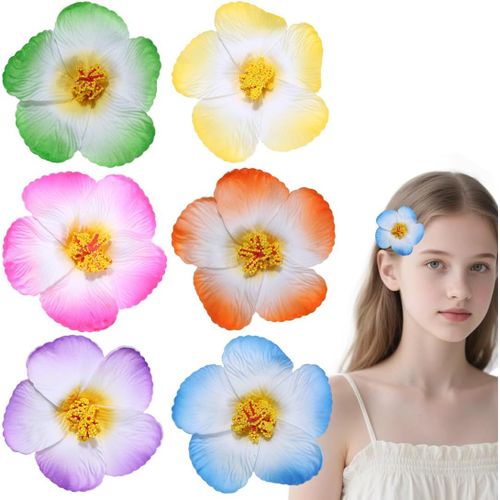 Kal-6 Pcs Flower Hair Clips, Hawaiian Flower Hair Clips, Plum Blossom Hair Clips, Bohemian Tropical Flower Hair Clips, Women's Holiday, Beach Party, Artificial Flower Hair Clips (Mixed Colours)