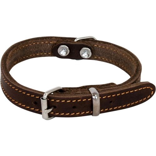 Kal-Collier Pour Chien Cuir Gras - Matière Solide, Durable, Facile À Entretenir, Toucher Doux Et Agréable - Look Moderne - Couleur Brun, Taille 10 Mm X 25 Cm