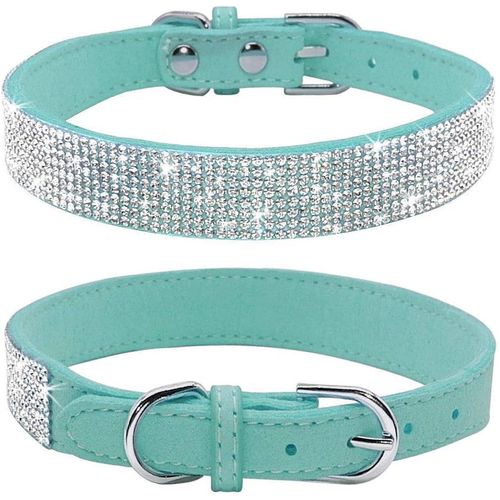 Kal-Collier Pour Chien Avec Strass, En Cuir Synthétique Doux, Taille M, Bleu