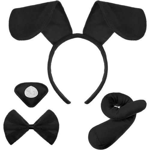 KAL-Oreilles De Chien Deguisement Queue Animal Cosplay Serre-Tête N?ud Papillon Nez Pour Accessoires Carnaval Journée Mondiale Du Livre (Noir)