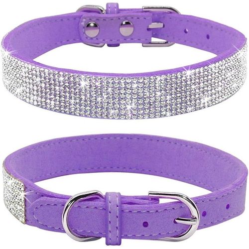 Kal-Collier Pour Chien Avec Strass, En Cuir Synthétique Doux, Taille L, Violet