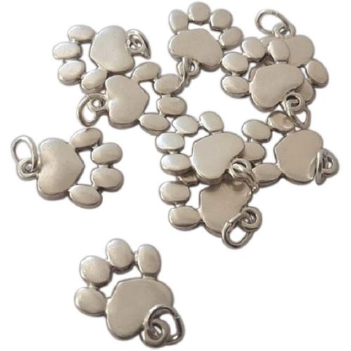 Kal-Pendentif Patte De Chien Et Chat Plaqué Argent. 10 Empreintes Charms De Bricolage De Décoration Pour Créations Diy: Vêtements, Accessoires, Bijoux De Fantaisie, Bracelets, Faveurs. Charm H 1,6 Cm