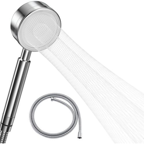 KAL-Pommeau Douche Haute Pression Avec Tuyau 1,5 M, Douchette Douche Salle De Bain En Acier Inoxydable 304 Economie D'Eau Installation Facile - Méthode De Jet En Forme De Taille