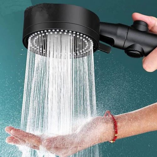 KAL-Pommeau De Douche À Haute Pression Économie D'Eau, Douchette Douche Salle De Bain Réglable À 6 Modes, Pommeau De Douche Anti Calcaire Avec Arret, Facile À Installer (Noir-A)