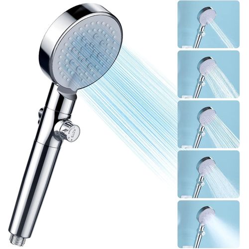 KAL-Pommeau De Douche À Haute Pression Économie D'Eau, Douchette Douche Salle De Bain Réglable À 6 Modes, Pommeau De Douche Anti Calcaire Avec Arret, Facile À Installer (Argent-A)