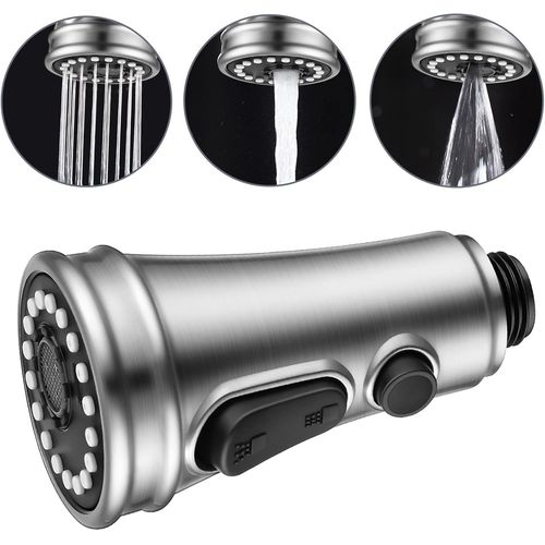 KAL-Pommeau De Douche 3 Modes - Robinet De Cuisine - Tête De Rechange Avec Bouton De Rinçage Haute Pression - Pour Robinet De Cuisine Et Évier (Nickel Brossé)