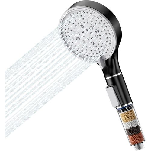 KAL-Pommeau De Douche, Douchette Avec Filtre, Pommeau De Anti Calcaire Douche Haute Pression, Pommeau Douche Avec 5 Modes, Douchette Douche Salle De Bain À Effet Pluie, Facile À Installer, Noir