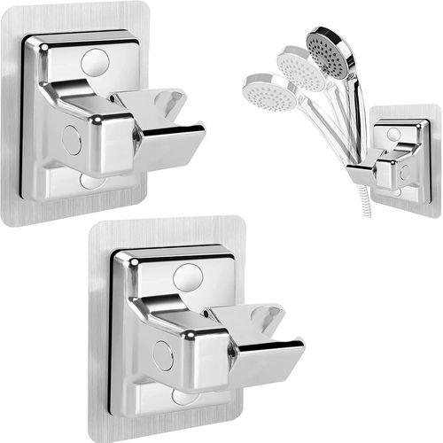 KAL-2Pcs Support Douche Sans Percage, Support Pommeau De Douche Universel, Support De Douche Mural Réglable 360° (Argent)