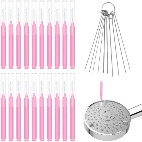 KAL-30Pcs Nettoyant Pommeau De Douche Outils, Brosse Nettoyage Pommeau De Douche Pics De Nettoyage Pour Pomme De Douche Brosse De Nettoyage Pour Petit Trou Espace Buse Fente (Rose)