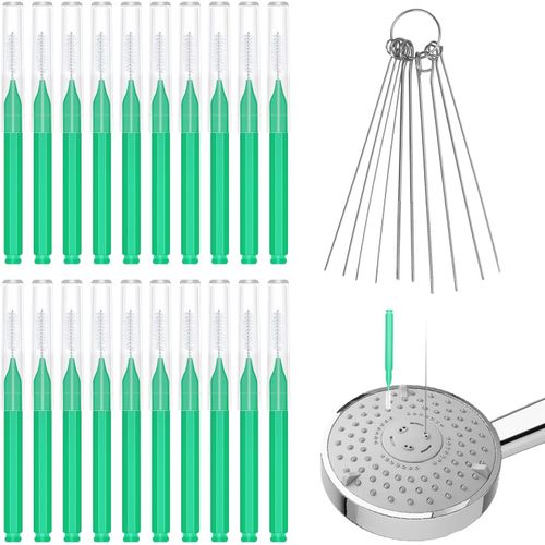 KAL-30Pcs Nettoyant Pommeau De Douche Outils, Brosse Nettoyage Pommeau De Douche Pics De Nettoyage Pour Pomme De Douche Brosse De Nettoyage Pour Petit Trou Espace Buse Fente (Vert)