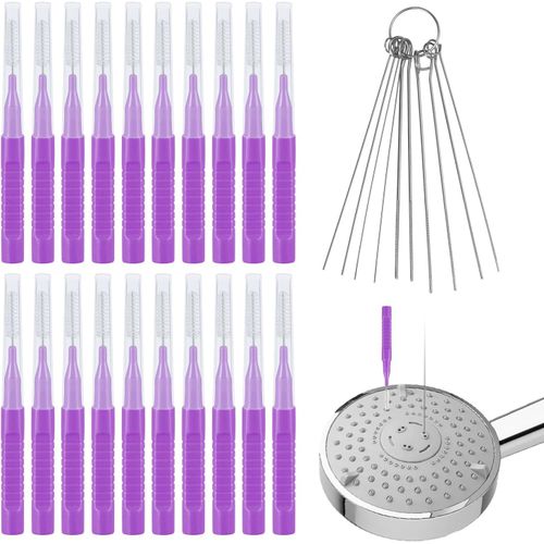 KAL-30Pcs Nettoyant Pommeau De Douche Outils, Brosse Nettoyage Pommeau De Douche Pics De Nettoyage Pour Pomme De Douche Brosse De Nettoyage Pour Petit Trou Espace Buse Fente (Violet)