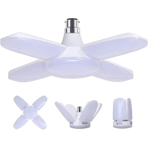 Kal-Lampe Led À Baïonnette B22 60 W, Lumière Du Jour 6500 K, 600 Lm, Lampe D'atelier Déformable Avec 4 Panneaux Réglables, Plafonnier Led, Pour Garage, Cave, Entrepôt, Grenier, Salle De Sport