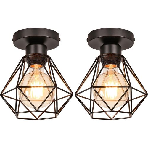 Kal-2 Pakcs Plafonniers Luminaires E27 Intérieurs Lampes De Plafond Abat-Jour Vintage Métal Forme Diamant Lustre Suspension Industrielle160mm Pour Séjour Chambre Cuicine
