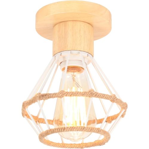 KAL-Plafonnier Luminaire E27 Intérieur Lampes De Plafond Abat-Jour Vintage Métal Et Bois Lustre Suspension Chanvre Corde Industrielle160Mm Pour Séjour Chambre Cuicine