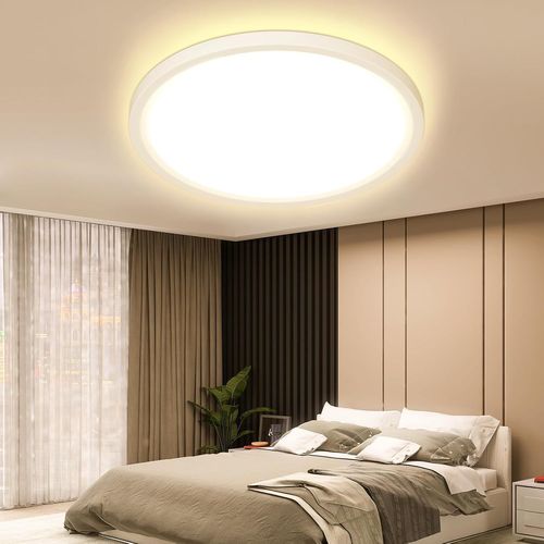 KAL-Plafonnier Led Rond 24W, 3000K Blanc Neutre Éclairage De Plafond, Ip44 Lampe Plafond Luminaire Intérieur Moderne Pour Salon, Chambre, Cuisine, Salle De Bain,27Cm