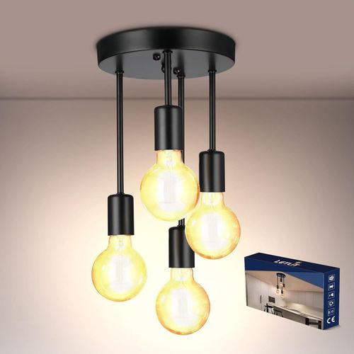 KAL-Plafonnier 4 Flammes - Plafonnier Vintage Noir, E27 Lampe De Cuisine Suspendu Lustre, Plafonnier Industriel Rétro Pour Salle À Manger Cuisine Salon Bar Restaurant
