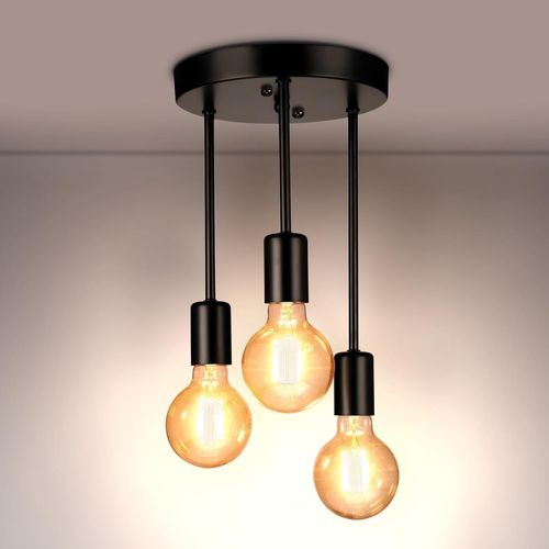 KAL-Plafonnier 3 Flammes - Plafonnier Vintage Noir, E27 Lampe De Cuisine Suspendu Lustre, Plafonnier Industriel Rétro Pour Salle À Manger Cuisine Salon Bar Restaurant
